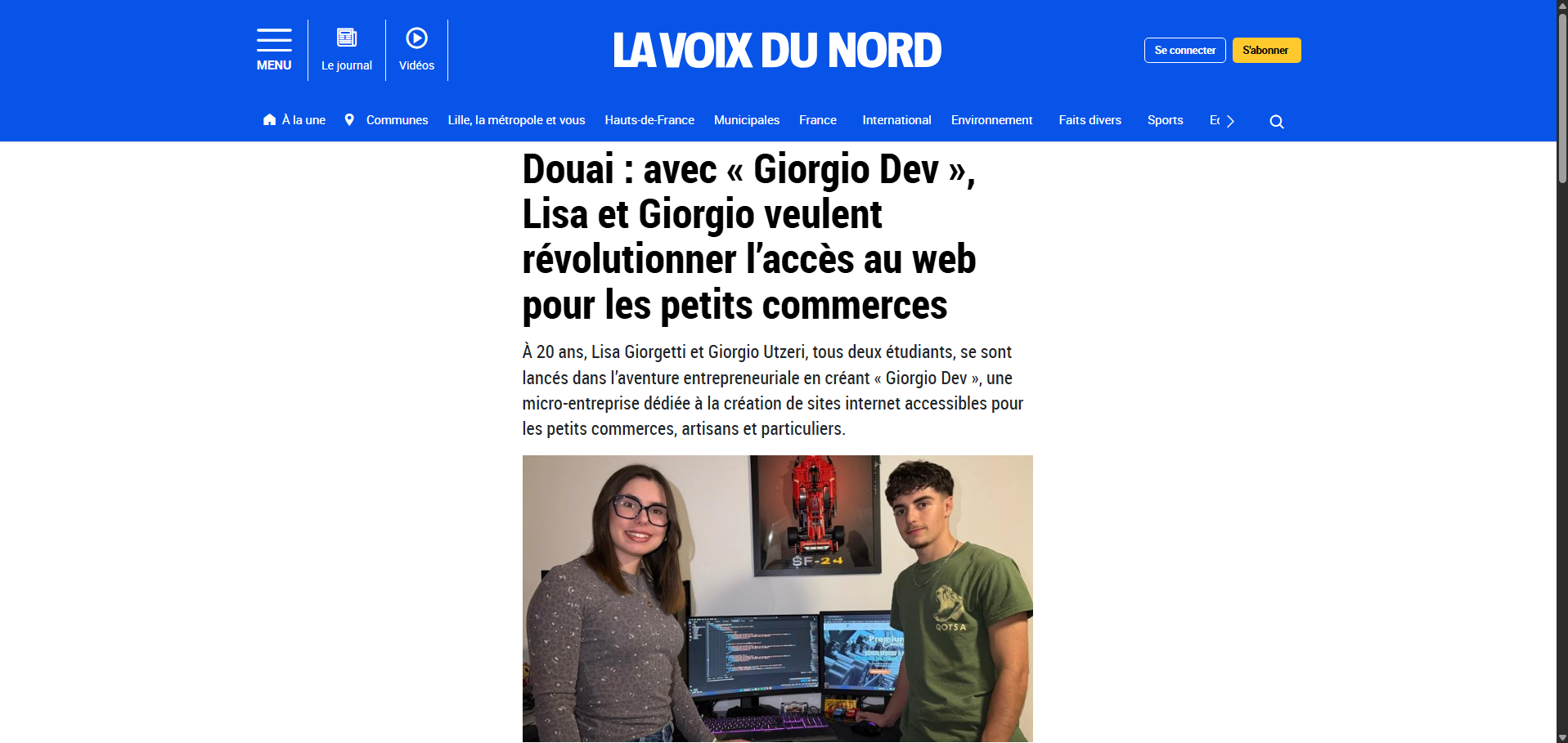 Article La Voix du Nord sur Giorgio Dev et Lisa Giorgetti